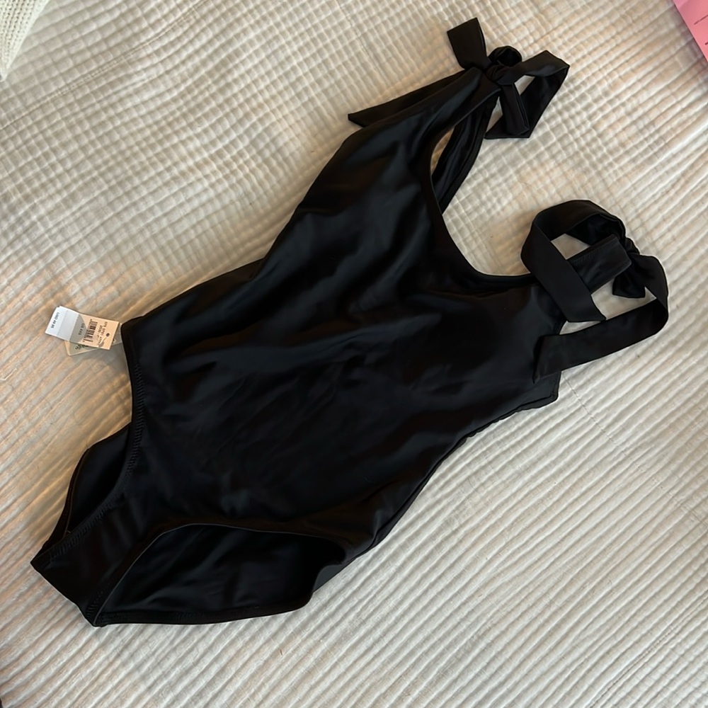 aerie Black One-Piece Tie-Shoulder Swimsuit